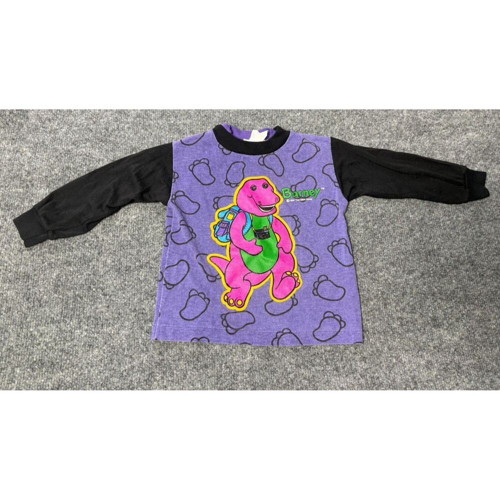 Kids 1992 Barney T-shirt Toddler 3 T Boys Purple All Over Print Vintage Rare